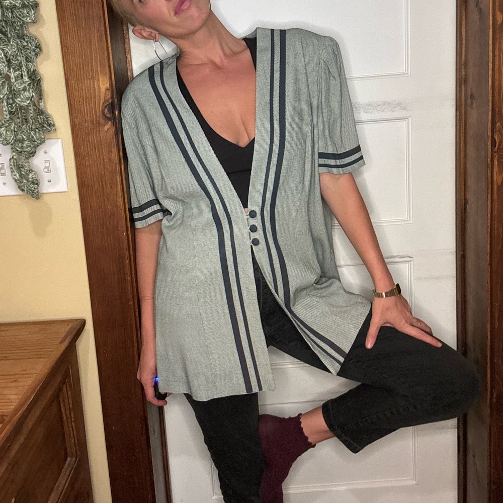 90’s Vintage Dark Green Michael Blake Houndstooth Blazer